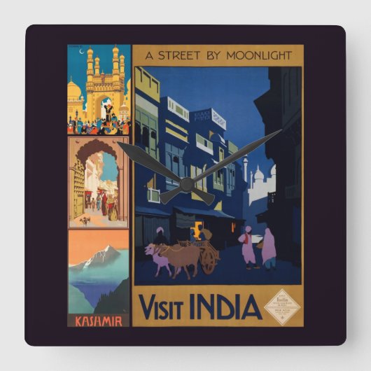インド旅行ポスターコラージュの壁時計 スクエア壁時計 (正面)