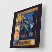 インド旅行ポスターコラージュの壁時計 スクエア壁時計 (傾斜)