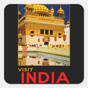 インド旅行ポスター インドのヴィンテージアート スクエアシール