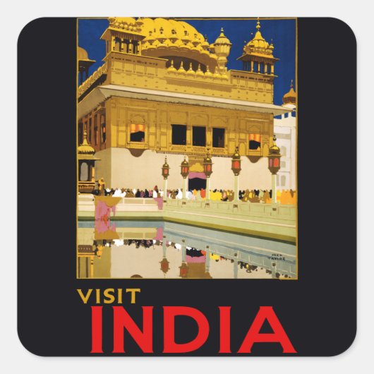 インド旅行ポスター インドのヴィンテージアート スクエアシール (正面)