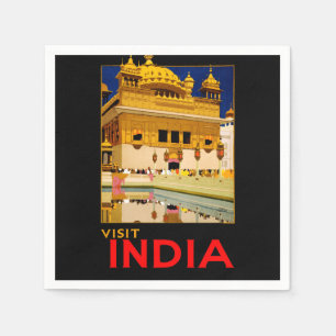 インド旅行ポスター インドのヴィンテージアート スタンダードカクテルナプキン