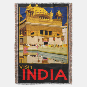 インド旅行ポスター インドのヴィンテージアート スローブランケット