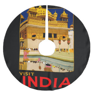 インド旅行ポスター インドのヴィンテージアート ブラッシュドポリエステルツリースカート