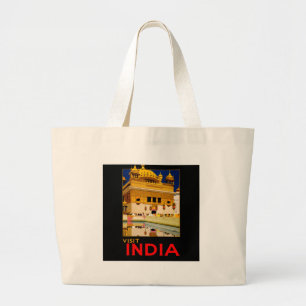 インド旅行ポスター インドのヴィンテージアート ラージトートバッグ