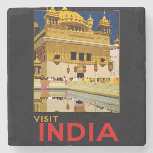 インド旅行ポスター インド ヴィンテージ アート ストーンコースター (正面)
