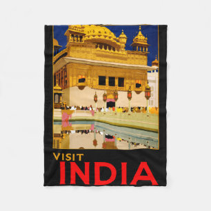 インド旅行ポスター インド ヴィンテージ アート フリースブランケット