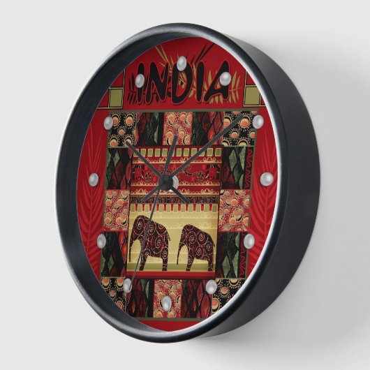 インド民族のパッチワーク・ゾウ 壁時計 (傾斜)
