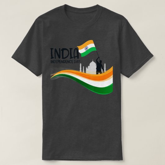 インド独立記念日15威厳があるインディアン国旗 Tシャツ (デザイン正面)