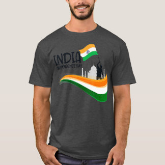 インド独立記念日15威厳があるインディアン国旗 Tシャツ