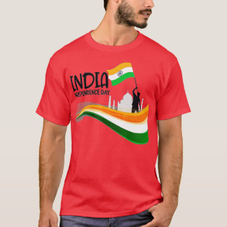 インド独立記念日15威厳があるインディアン国旗 Tシャツ