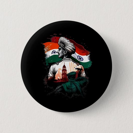 インド独立記念日 1947年8月15日 インド国旗 缶バッジ (正面)
