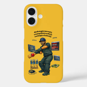 インド系アメリカ人のソフトウェアエンジニア・プログラマーがクリケットをプレイする URM iPhone 16ケース
