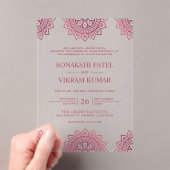 インド結婚式 ピンクの曼荼羅 アクリル招待状 (インサイチュ (ポータブル))
