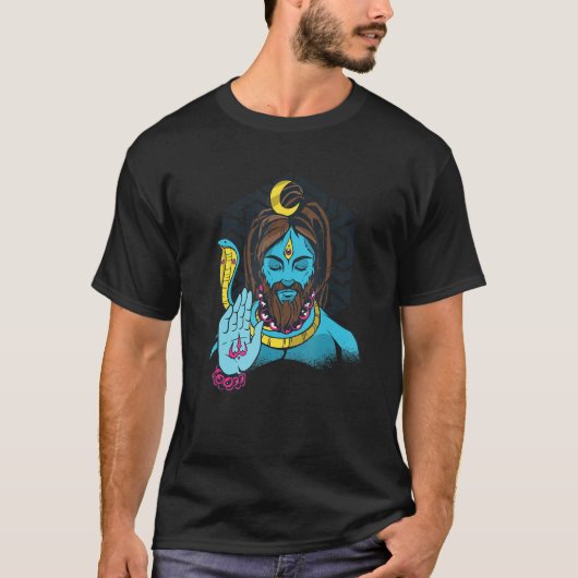 インド誇りを持った国旗God Hindi Sikh Moon Hindus Shiva Tシャツ (正面)