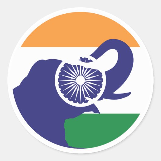 インド象インディアン国旗 ラウンドシール (正面)