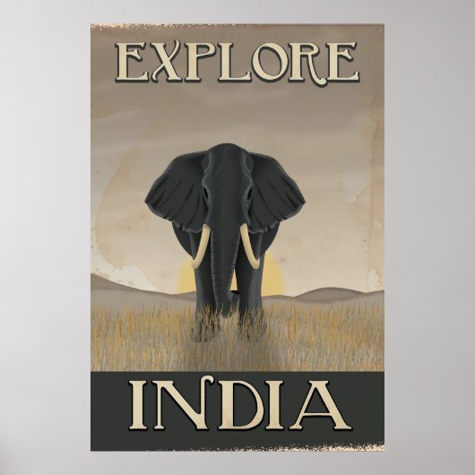 インド象ビンテージ旅行ポスター ポスター (正面)