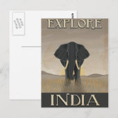 インド象ビンテージ旅行ポスター ポストカード (正面/裏面)