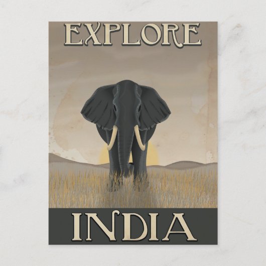 インド象ビンテージ旅行ポスター ポストカード (正面)