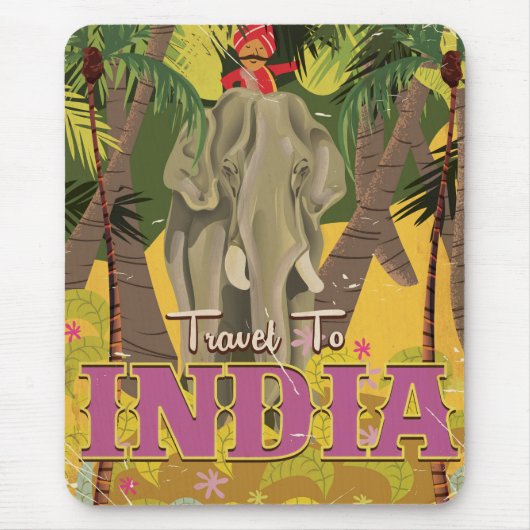 インド象ビンテージ旅行ポスター マウスパッド (正面)