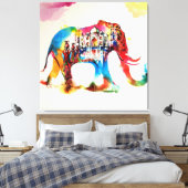 インド象ヴィンテージ旅行愛の水色 キャンバスプリント (インサイチュ (寝室))