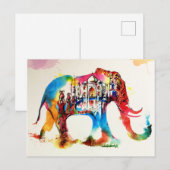 インド象ヴィンテージ旅行愛の水色 シーズンポストカード (正面/裏面)