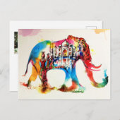 インド象ヴィンテージ旅行愛の水色 シーズンポストカード (正面/裏面)