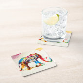 インド象ヴィンテージ旅行愛の水色 スクエアペーパーコースター (インサイチュ)