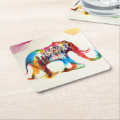 インド象ヴィンテージ旅行愛の水色 スクエアペーパーコースター (アングル)