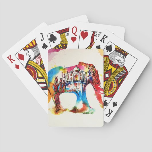 インド象ヴィンテージ旅行愛の水色 トランプ (裏面)