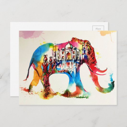 インド象ヴィンテージ旅行愛の水色 ポストカード (正面/裏面)