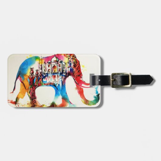 インド象ヴィンテージ旅行愛の水色 ラゲッジタグ (正面横)