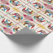 インド象ヴィンテージ旅行愛の水色 ラッピングペーパー (角)