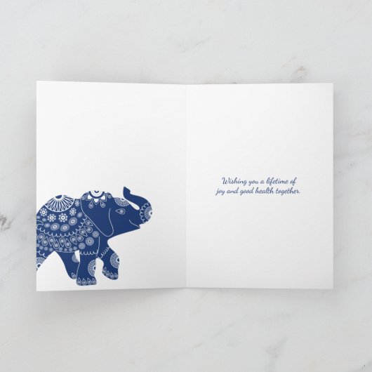 インド風の象がデザインされたオリジナルの結婚祝いカード カード (内部)