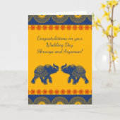 インド風の象がデザインされたオリジナルの結婚祝いカード カード (黄色い花)
