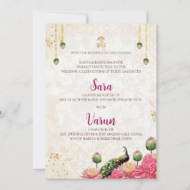 インド風デジタル孔雀ウェディングカード インド式結婚式カード 招待状