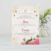 インド風デジタル孔雀ウェディングカード  インド式結婚式カード 招待状 (スタンド正面)
