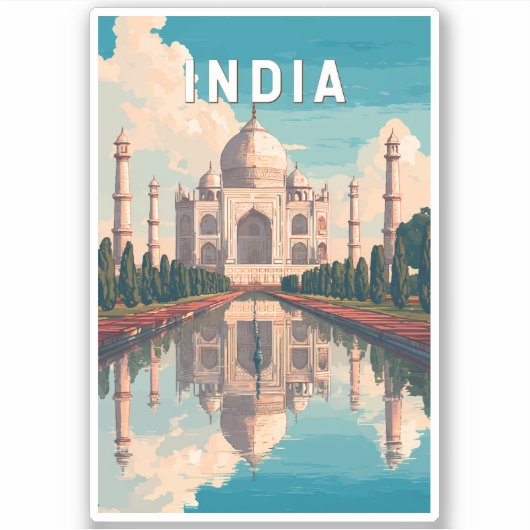 インド イラスト 旅行 アート ヴィンテージ シール (正面)