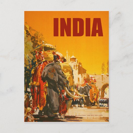 インド、インドゾウの街のパレード ポストカード (正面)