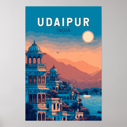 インド ウダイプール イラスト 旅行 アート ヴィンテージ ポスター (正面)