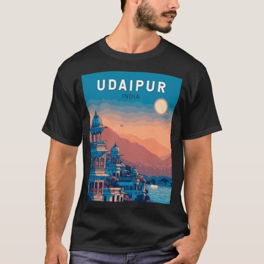 インド ウダイプール イラスト 旅行 アート ヴィンテージ Tシャツ (正面)