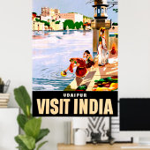インド、ウダイプール。湖のほとりの女性。ヴィンテージ旅行 ポスター (ホームオフィス)