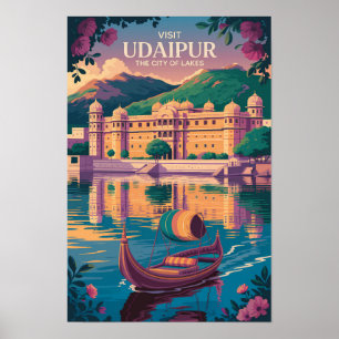 インド ウダイプール 都市 宮殿 イラスト 旅行 アート ポスター