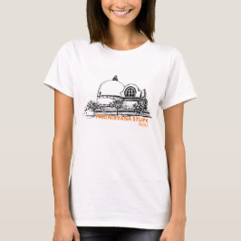 インド クシナガル パリニルヴァーナ・ストゥーパ ブラックインク ラインアート Tシャツ