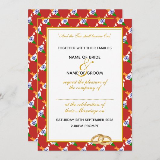 インド·クリスチャン·お祝い結婚ズ·レッド 招待状 (正面/裏面)