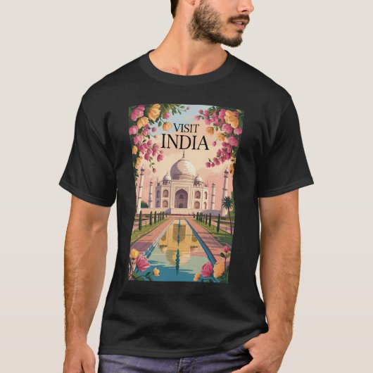 インド タージマハル イラスト 旅行アート ヴィンテージ Tシャツ (正面)