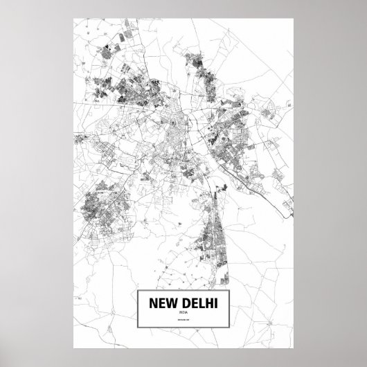 インド、ニューデリー (白地に黒) ポスター (正面)