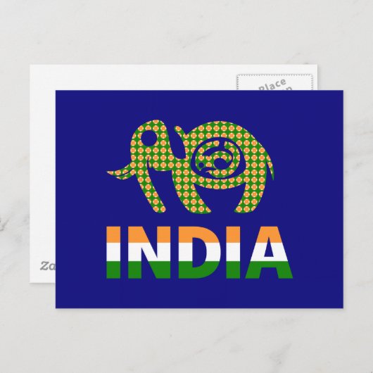 インド, ペイントされた象 ポストカード (正面/裏面)