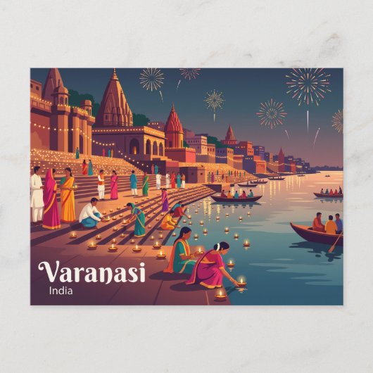 インド ヴァラナシのディワリ祭 ポストカード (正面)