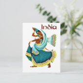 インド、伝統的踊り女性、ヴィンテージ旅行 ポストカード (スタンド正面)