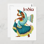 インド、伝統的踊り女性、ヴィンテージ旅行 ポストカード (正面/裏面)